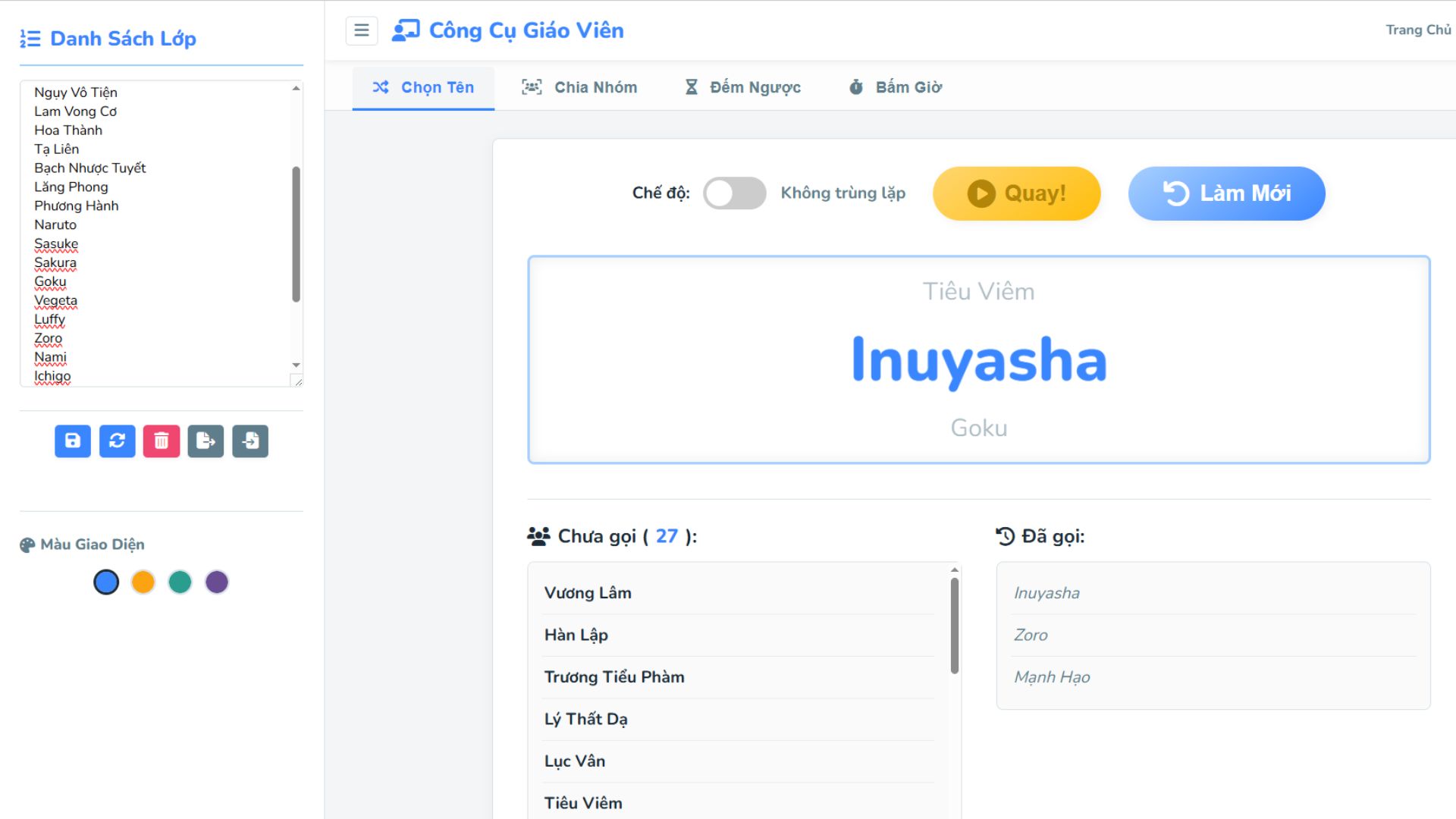Ứng dụng Gọi tên ngẫu nhiên - Chia nhóm