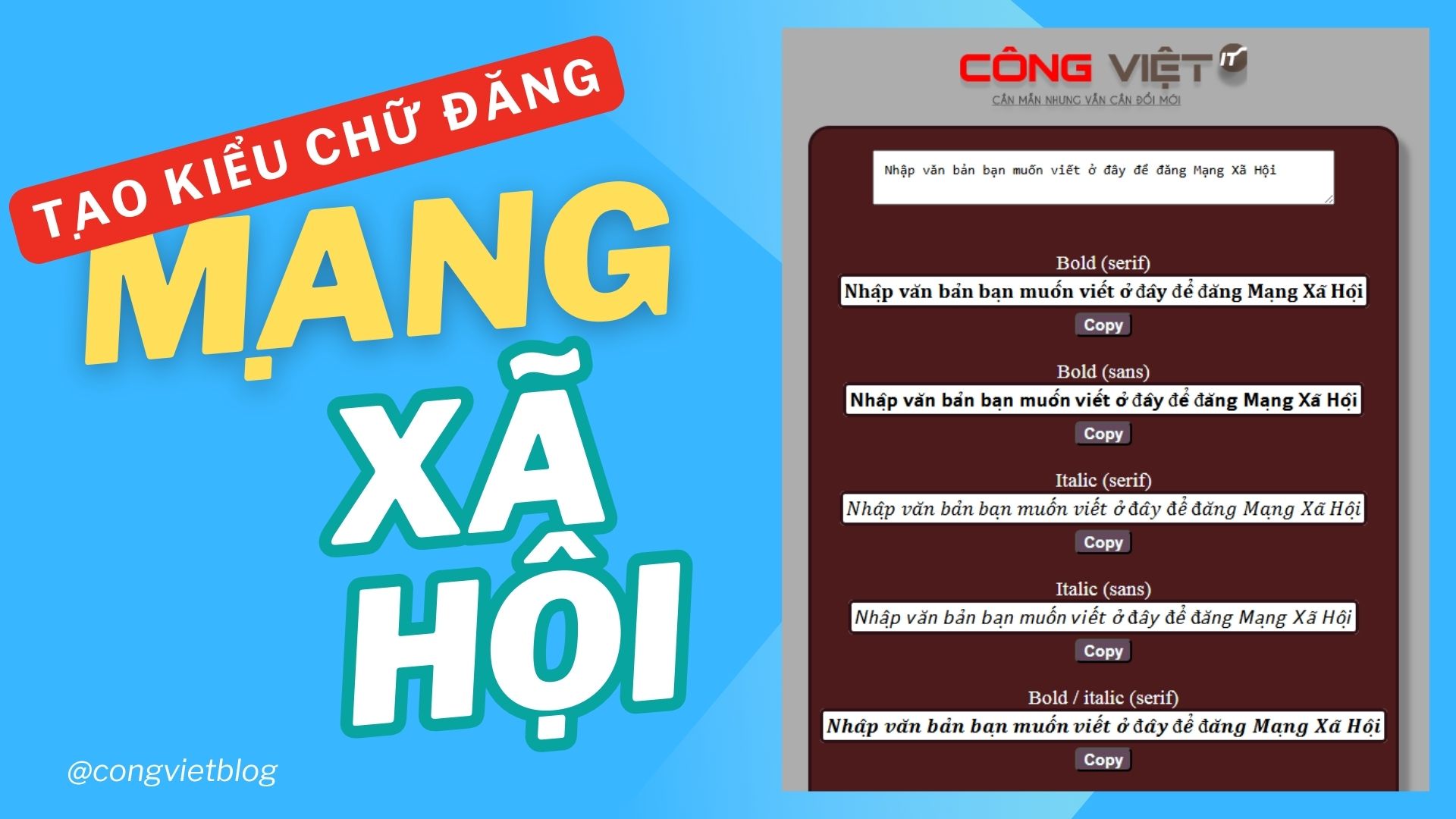 Tạo kiểu chữ đăng Mạng Xã Hội